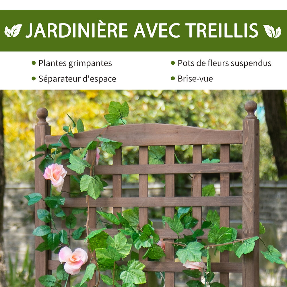 OUTSUNNY - Jardinière avec treillis - bac à fleurs - jardinière sur pied - dim. 64L x 28l x 120H cm inserts d'irrigation inclus bois sapin traité - large