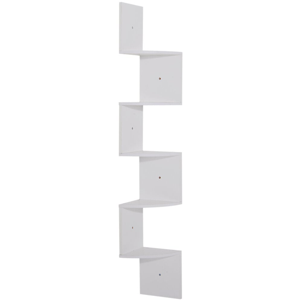 étagère d'angle étagère de rangement design contemporain zig zag 20l x 20l x 126h cm 5 niveaux panneaux de particules blanc