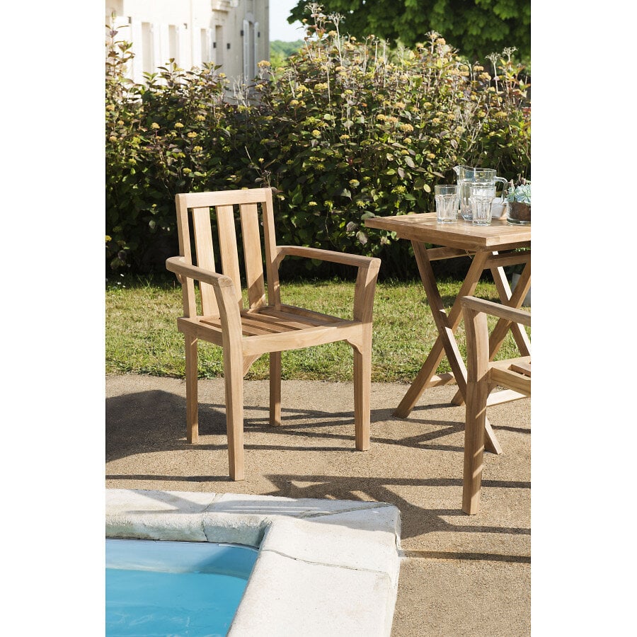 MACABANE - HARRIS - Ensemble de 2 fauteuils de jardin empilables en bois Teck - large