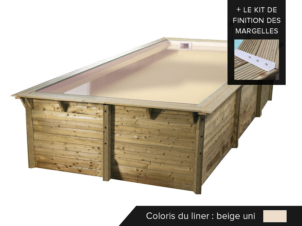 UBBINK - Piscine bois Sunwater 5,55 x 3,00 x 1,40 m - Liner beige + Kit margelles - Ubbink - large