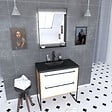 AURLANE - Meuble de salle de bain 80x50cm - vasque noir effet pierre 80x50cm - 2 tiroirs - miroir led - vignette