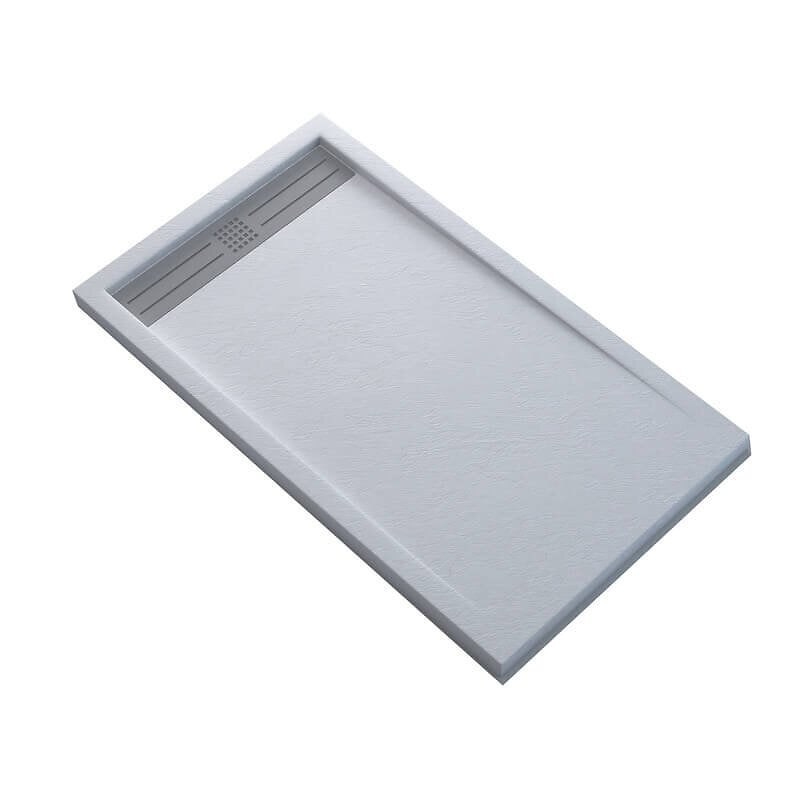 RUE DU BAIN - Receveur de Douche Extra Plat Rectangulaire avec Caniveau - Solid Surface Blanc - SlimLine Dimension - 100 x 80 - large