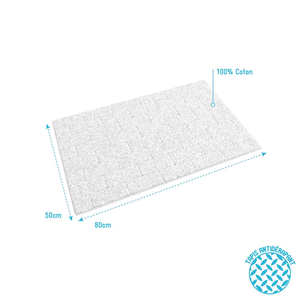 GALEDO - Tapis de bain 80x50cm Antidérapant et 100% Coton - METRO BLANC - large