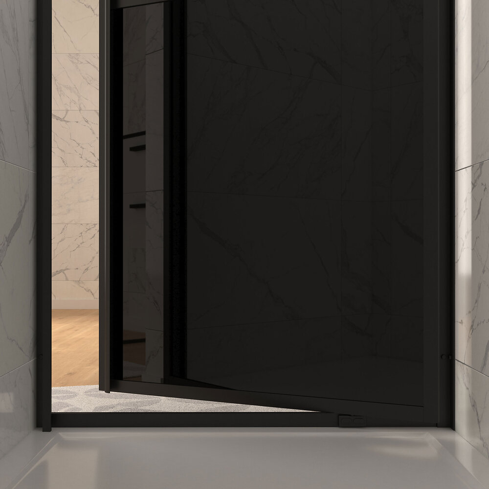 AURLANE - Porte de douche pivotante 80x200cm type atelier-Profilés noir mat Verre 5mm - WORKSHOP GLOSSY - large