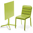 OVIALA - Table de jardin carrée inclinable et 2 chaises métal vert - vignette