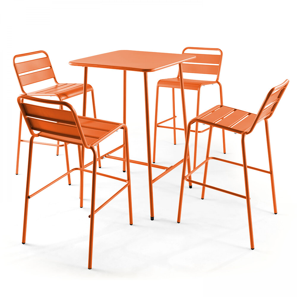 OVIALA - Table de bar et 4 chaises hautes orange - large