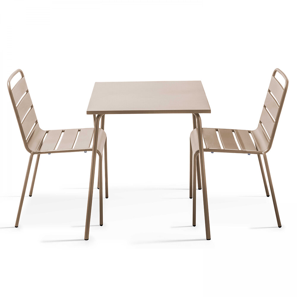 OVIALA - Table de jardin carrée et 2 chaises acier taupe - large