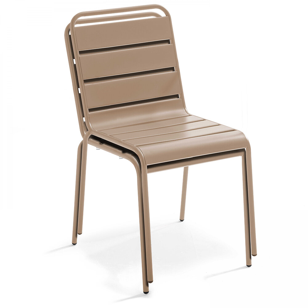 OVIALA - Table de jardin carrée et 2 chaises acier taupe - large