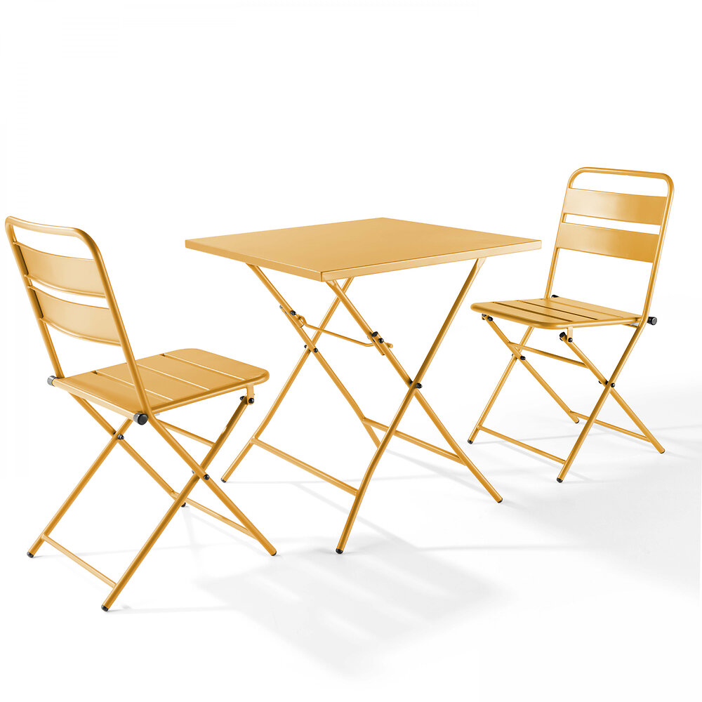 OVIALA - Table carré pliante + 2 chaises pliantes acier Jaune - large