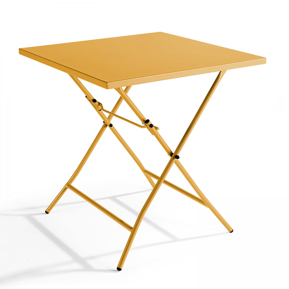 OVIALA - Table carré pliante + 2 chaises pliantes acier Jaune - large
