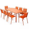 OVIALA - Table de jardin et 8 fauteuils en métal orange - vignette