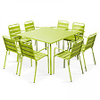 OVIALA - Table de jardin carrée et 8 fauteuils en métal vert - vignette