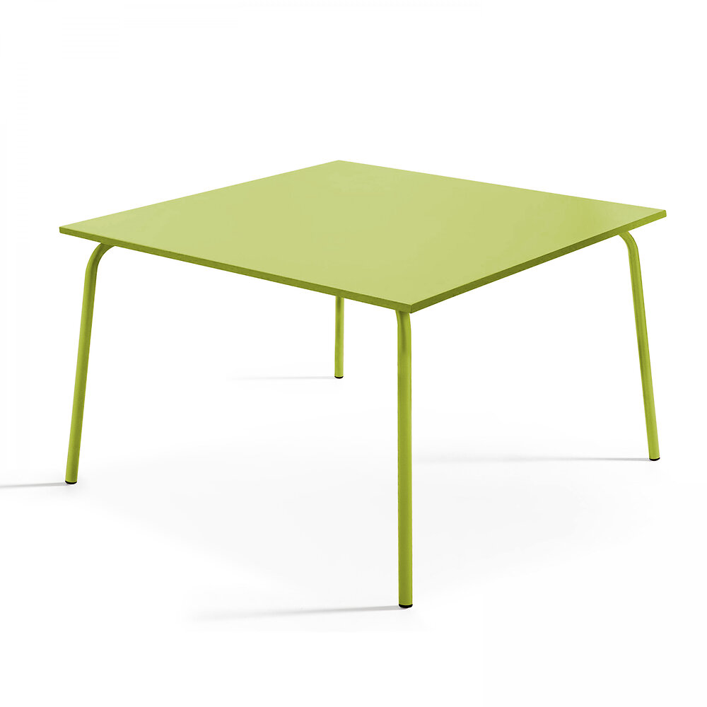 OVIALA - Table de jardin carrée et 8 fauteuils en métal vert - large