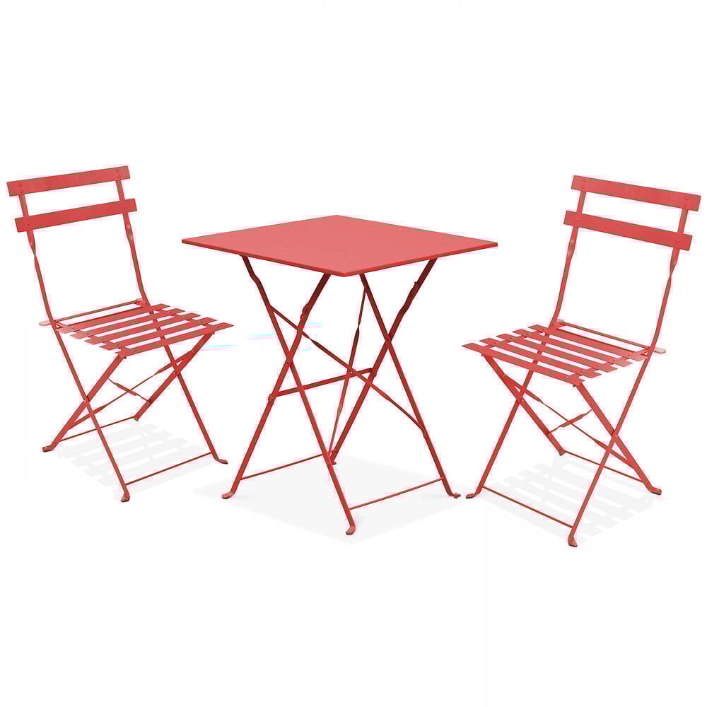 Table de jardin et 2 chaises acier rouge Bricorama