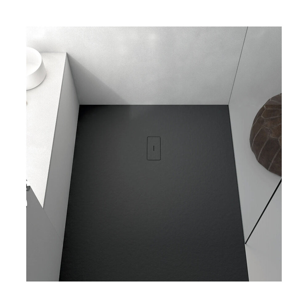 STANO - Receveur de douche 90 x 140 cm extra plat FUSION en résine surface ardoisée noir - large