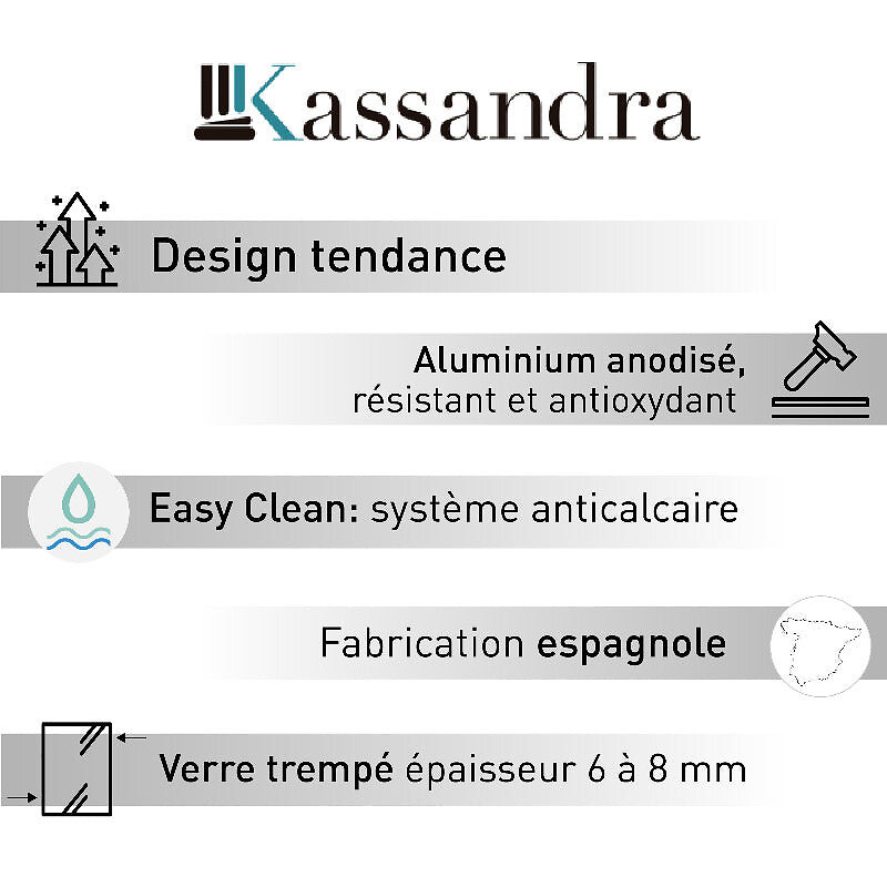 Kassandra - Porte de douche pliante S300 95 cm  Avec paroi latérale : 77 - 79 cm - large