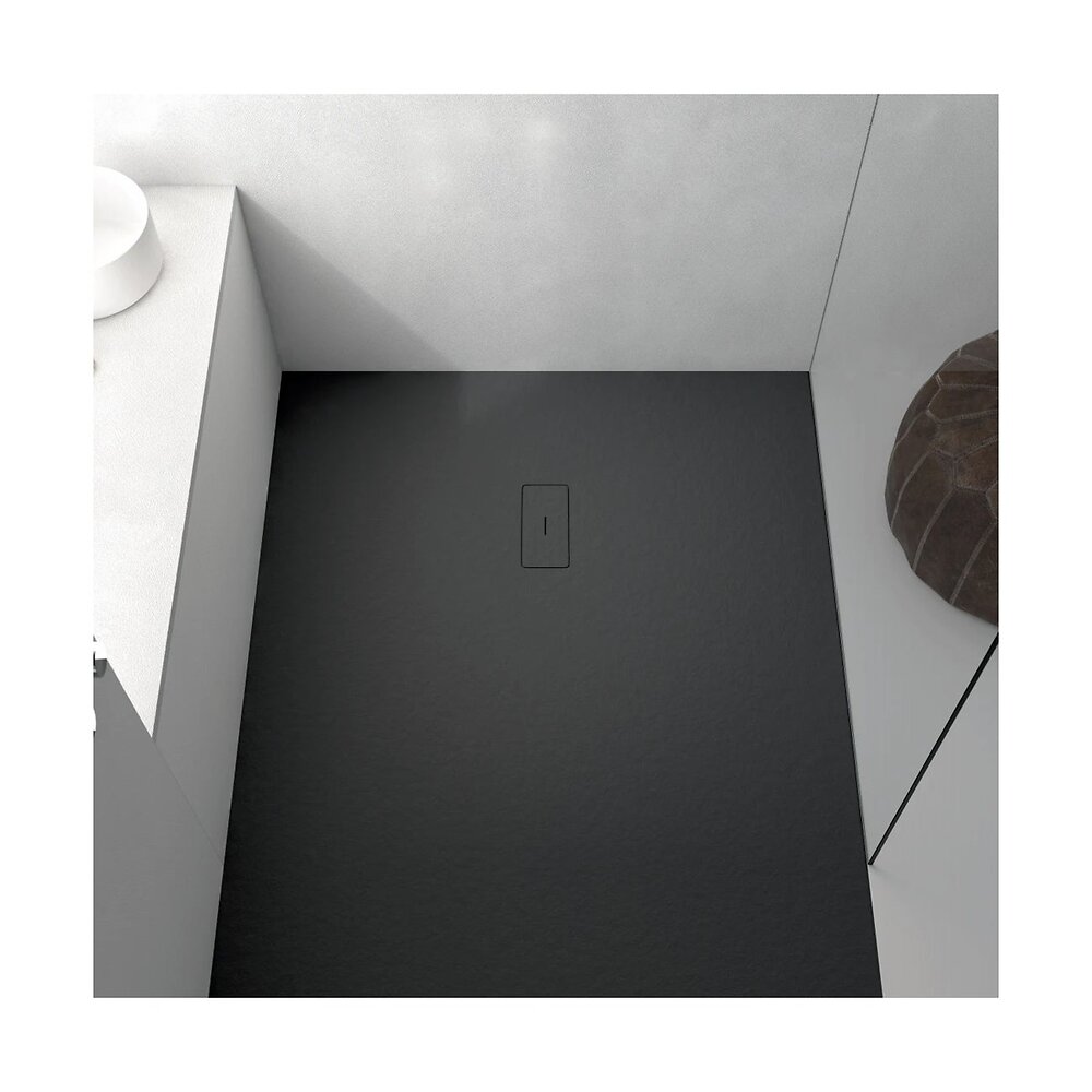 STANO - Receveur de douche 90 x 160 cm extra plat FUSION en résine surface ardoisée noir - large
