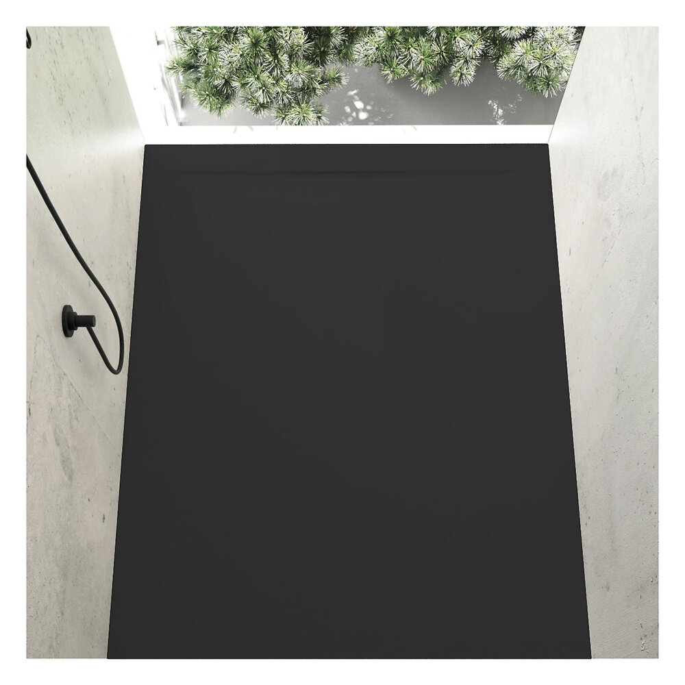 STANO - Receveur de douche 80 x 110 cm extra plat COVER en résine surface ardoisée noir - large