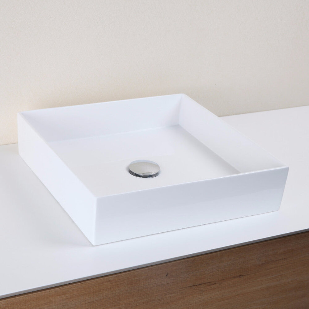 STANO - Vasque à poser carrée en marbre de synthèse SIENA 42 x 42 cm - large
