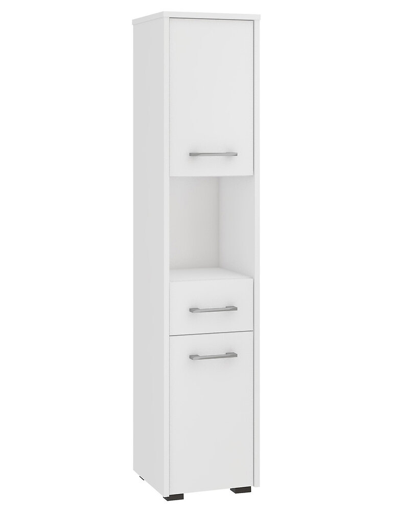 HUCOCO - AMIRA - Armoire Colonne de salle de bain 140x30x30 cm - Meuble de rangement design moderne - 2 portes + 1 tiroir - Blanc - large