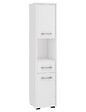 HUCOCO - AMIRA - Armoire Colonne de salle de bain 140x30x30 cm - Meuble de rangement design moderne - 2 portes + 1 tiroir - Blanc - vignette