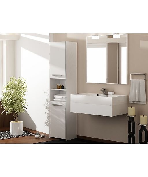 HUCOCO - PISA - Colonne armoire de salle de bain - 30x40x170 cm - Meuble salle de bain - Rangement salle de bain - blanc - large