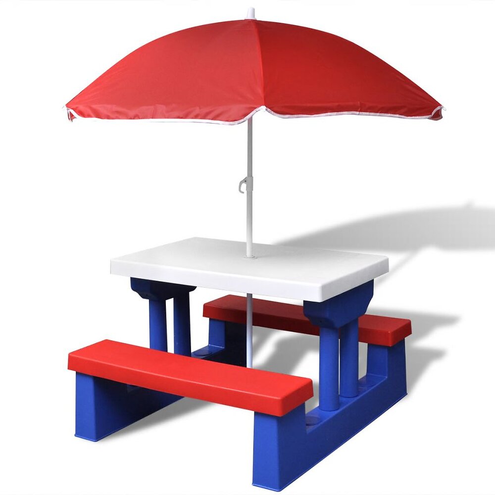 VIDAXL - Table de pique-nique pour enfants avec parasol - Multicolore - large
