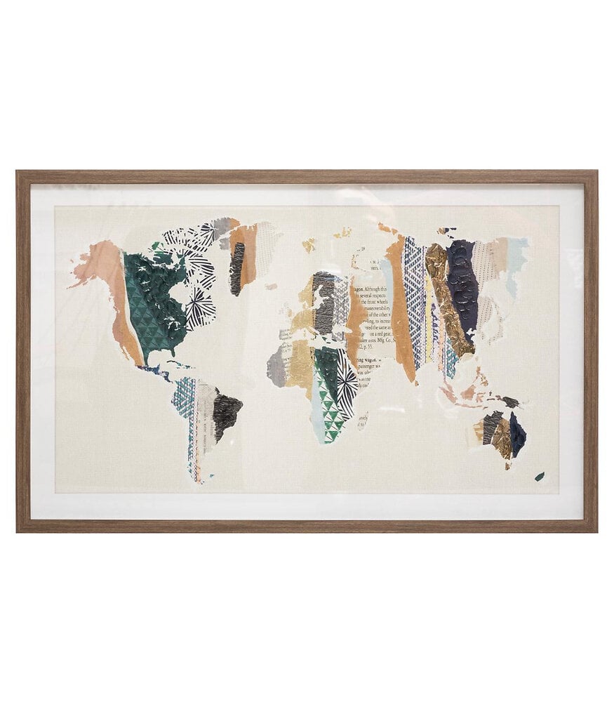 ATMOSPHERA - Cadre décoratif Carte du Monde en Bois et Verre 80 x 50 cm - large