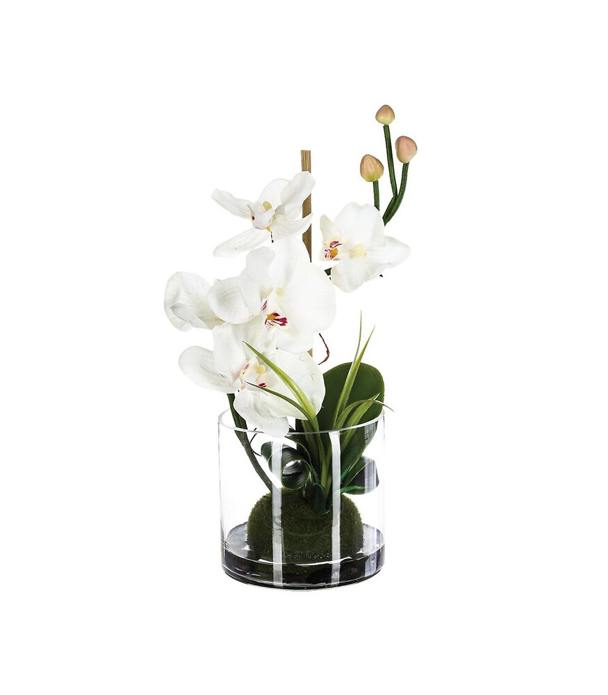ATMOSPHERA - Composition florale artificielle Orchidées dans un vase en verre H 37 cm - large