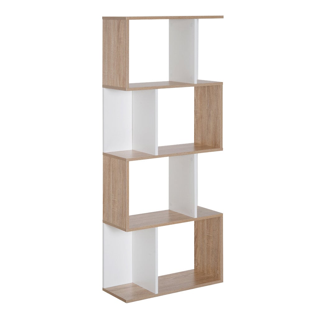 HOMCOM - Bibliothèque étagère meuble de rangement design contemporain en S 4 étagères 60L x 24l x 148H cm chêne blanc - large