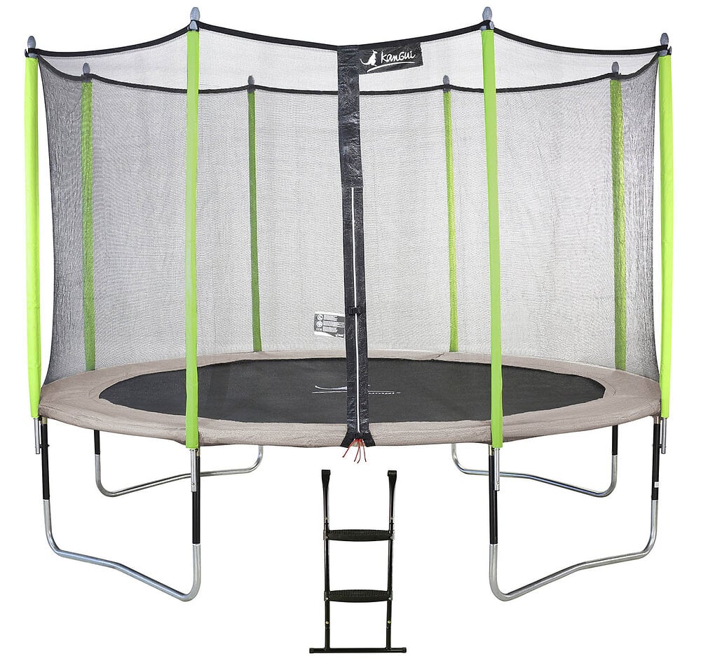 Trampoline+de+jardin+426+cm+++filet+de+securite+++echelle+JUMPI+Taupe/Vert+430