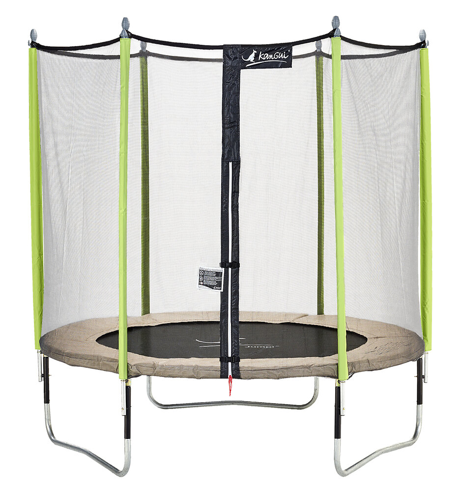 KANGUI - Trampoline de jardin 244 cm + filet de sécurité JUMPI Taupe/Vert 250 - large