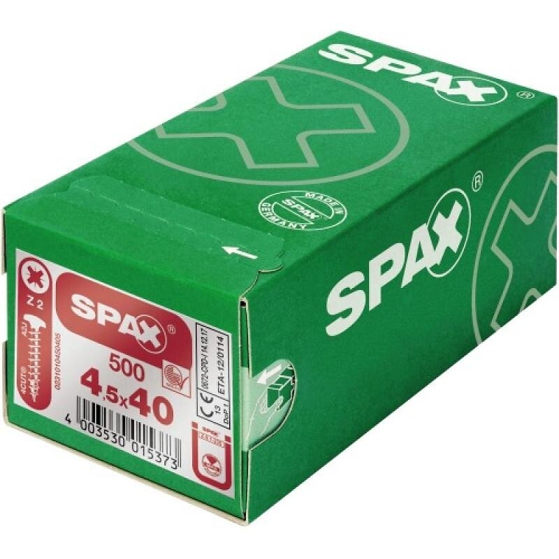 SPAX - Vis à bois aggloméré tête ronde emp Pozidriv acier zingué blanc entièrement filetées Ø 4,5 mm, L 45 mm, boîte 500 Pi - large
