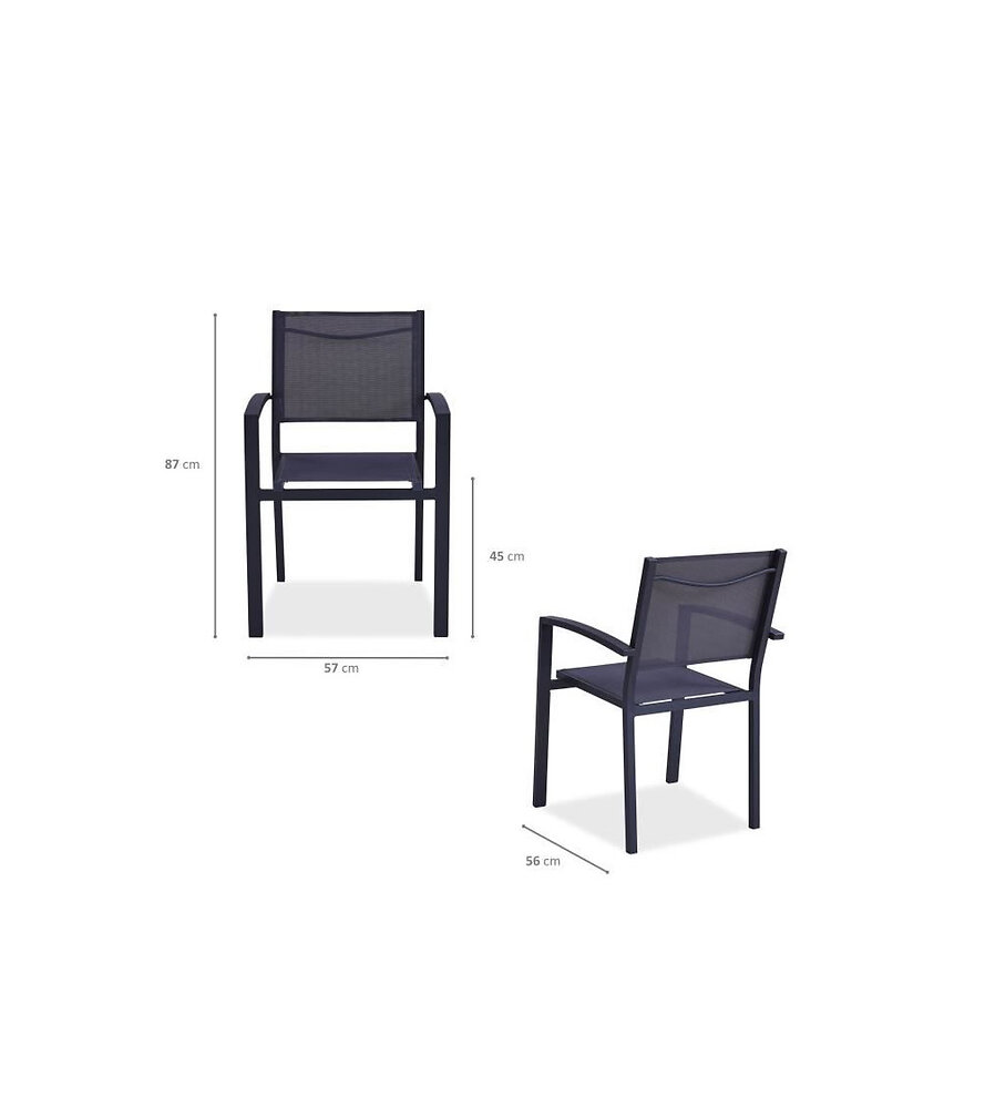 NO NAME - Lot de 2 fauteuils de jardin en aluminium assise textilene - 57 x 56 x 87 cm - Gris - large