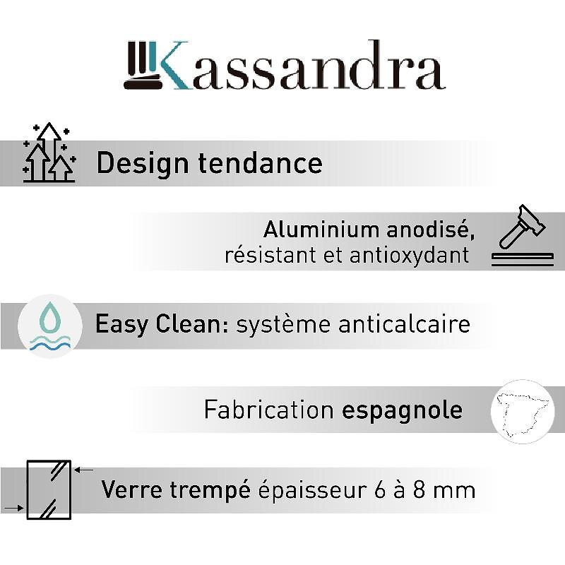 Kassandra - Paroi de douche fixe + Porte coulissante LUNA profil noir mat verre fumé 110 cm Sans paroi latérale - large