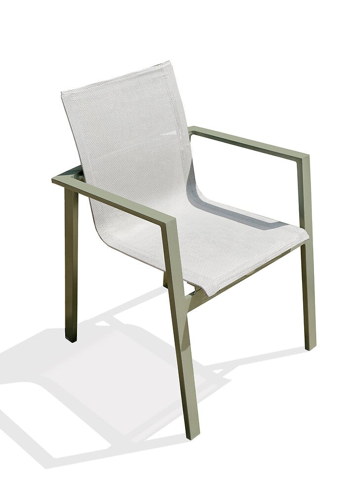 fauteuil de jardin empilable en alu kaki et toile plastifiée grise - miami