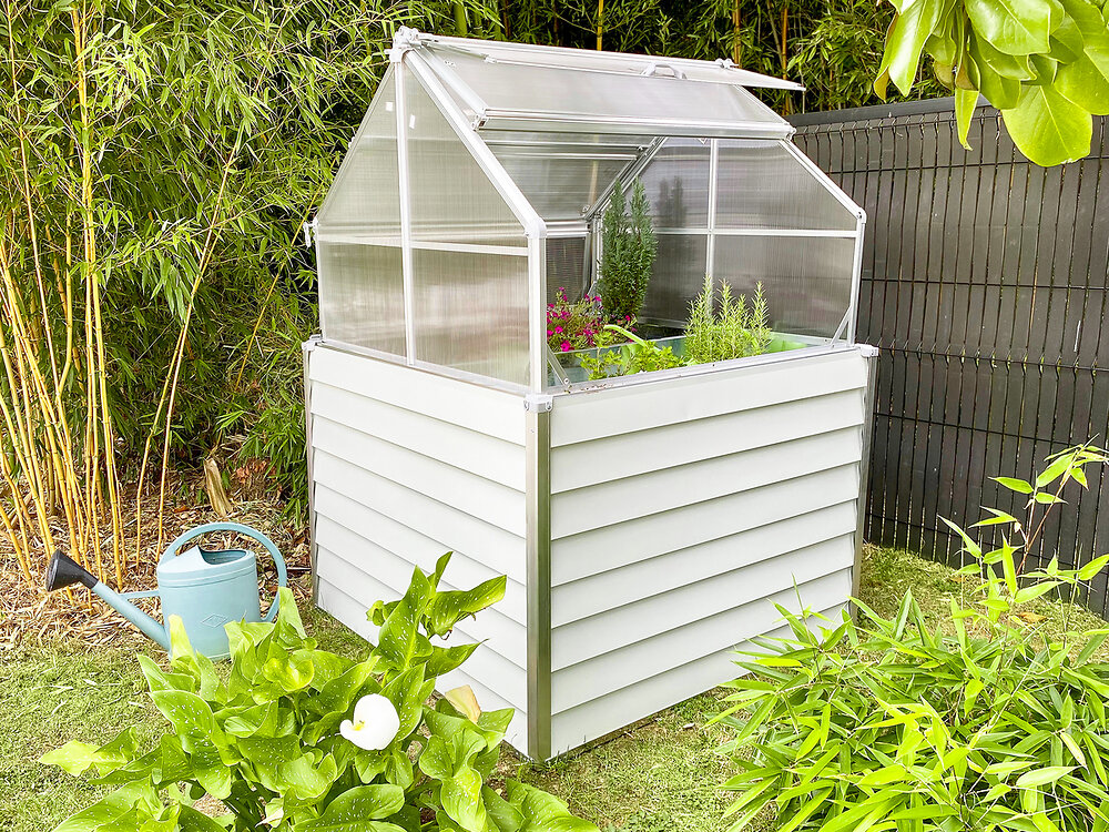 DCB GARDEN - Mini-serre de jardin double en acier galvanisé blanc - large