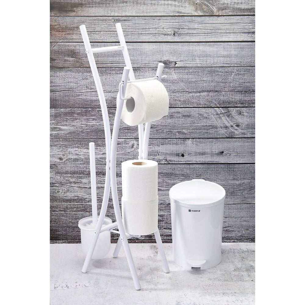 ALLIBERT - Valet WC HAPPY avec dérouleur papier WC, réserve papier et brosse WC blanc - large