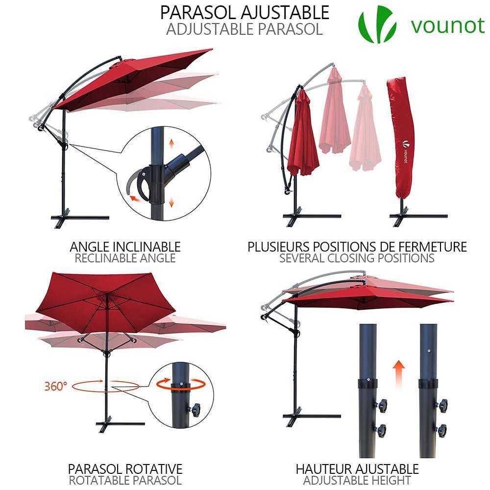 VOUNOT - VOUNOT Parasol deporte 3M Rouge fonce avec housse de protection - large