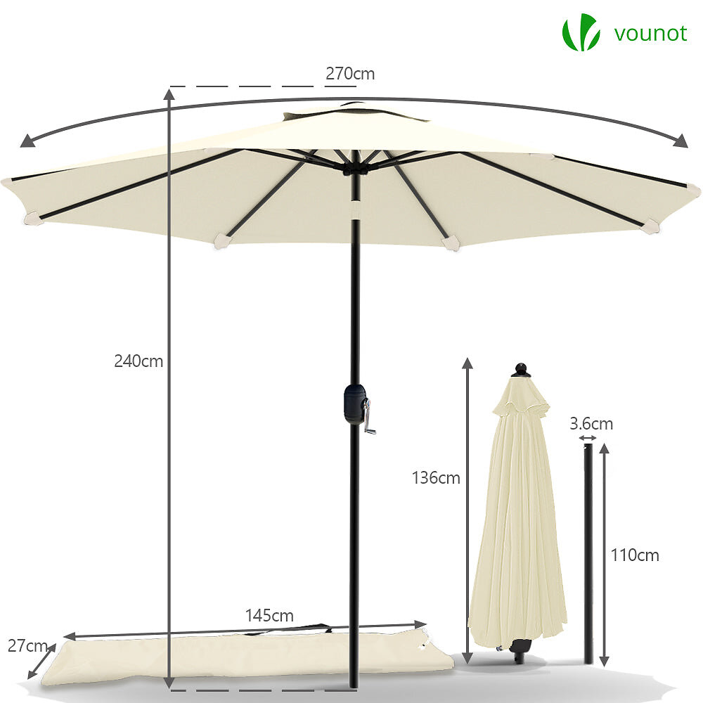 VOUNOT - VOUNOT Parasol inclinable 2.70 x 2.40m avec housse de protection beige - large