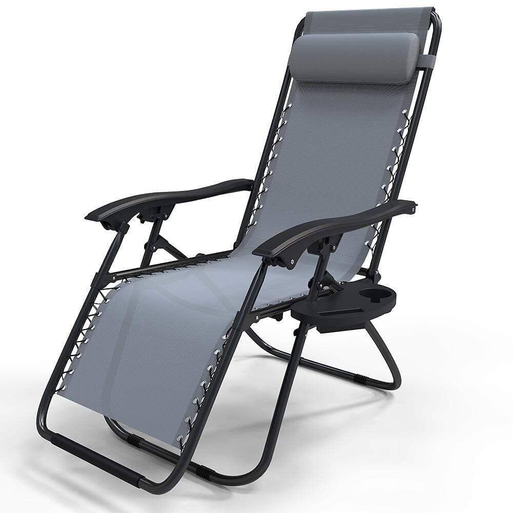 vounot chaise longue inclinable en textilene avec porte gobelet et portable gris