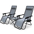 VOUNOT - VOUNOT Lot de 2 Chaise longue inclinable en textilene avec table d'appoint porte gobelet et portable gris - vignette