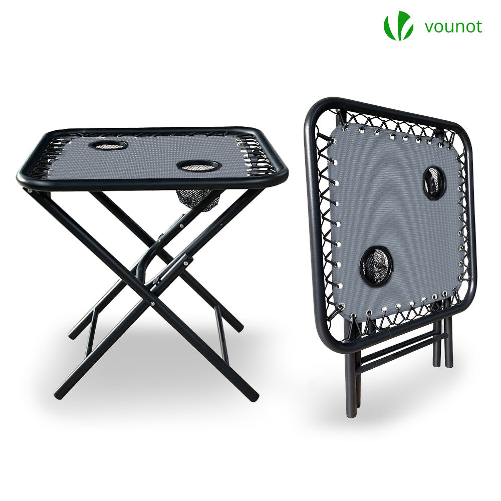 VOUNOT - VOUNOT Lot de 2 Chaise longue inclinable en textilene avec table d'appoint porte gobelet et portable gris - large