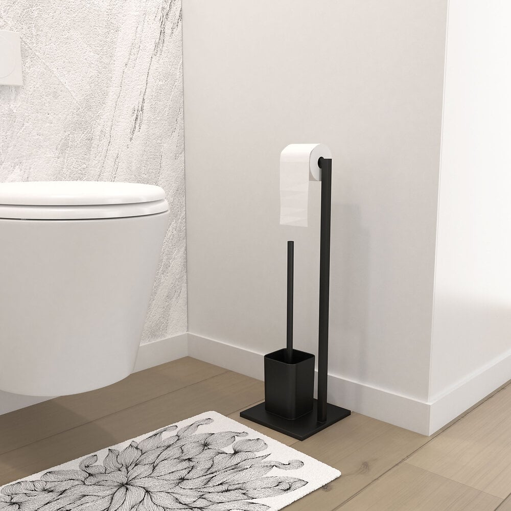 Brosse WC avec support et Dérouleur Papier toilette en Acier inoxydable H  80 cm