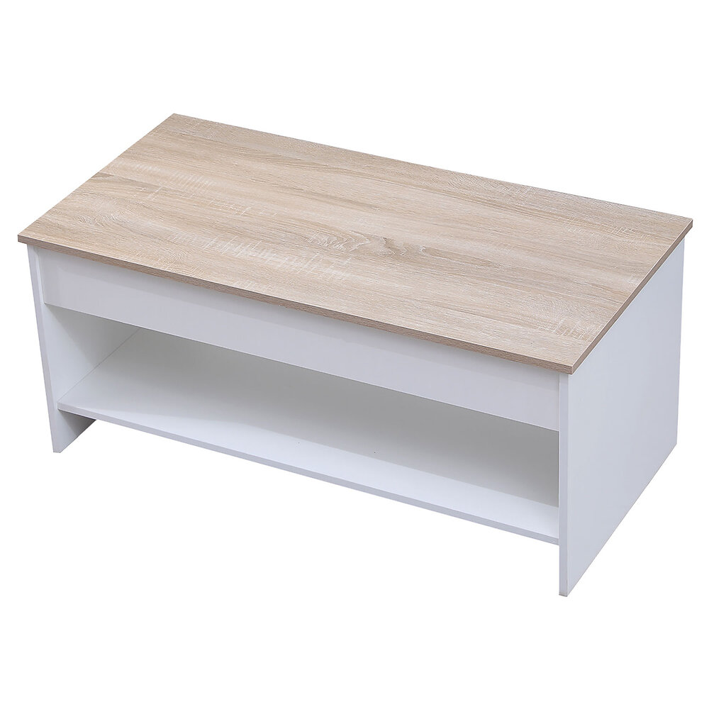 HAPPY GARDEN - Table basse avec plateau relevable blanche et bois HEDDA - large