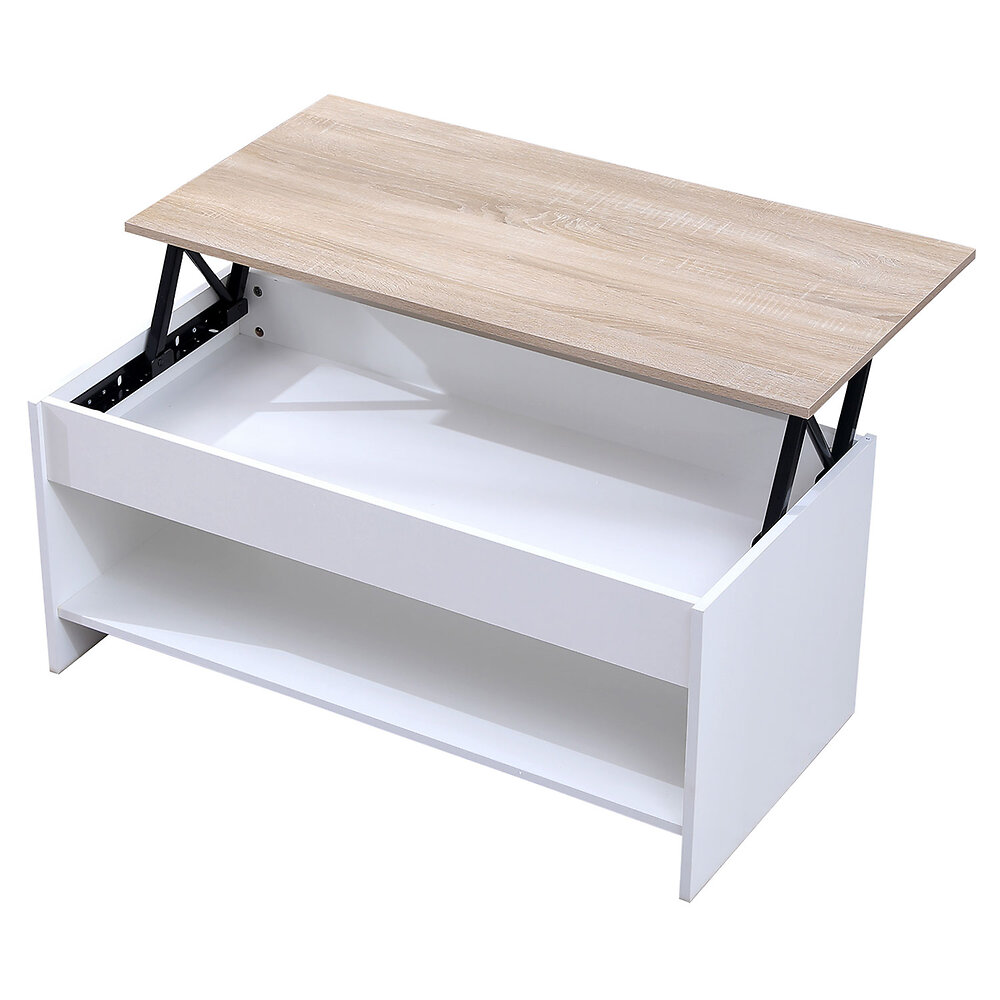HAPPY GARDEN - Table basse avec plateau relevable blanche et bois HEDDA - large