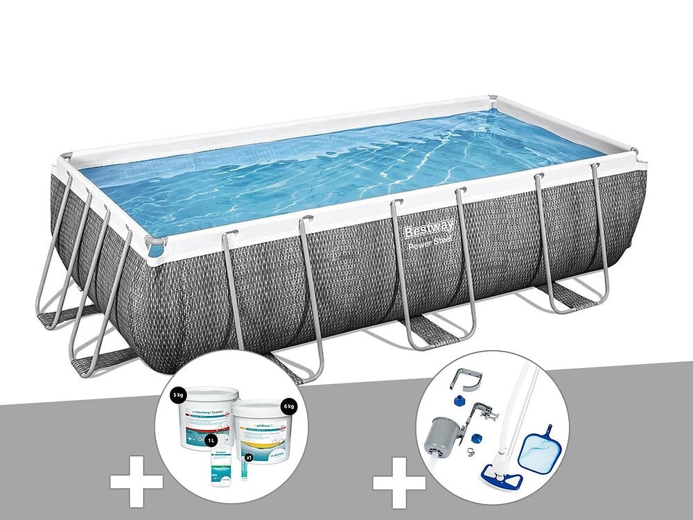 BESTWAY - Kit piscine tubulaire rectangulaire Bestway Power Steel 4,04 x 2,01 x 1,00 m + Kit de traitement au chlore + Kit d'entretien Deluxe - large
