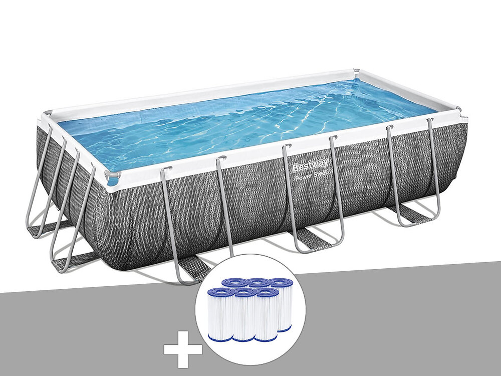 BESTWAY - Kit piscine tubulaire rectangulaire Bestway Power Steel 4,04 x 2,01 x 1,00 m + 6 cartouches de filtration - large