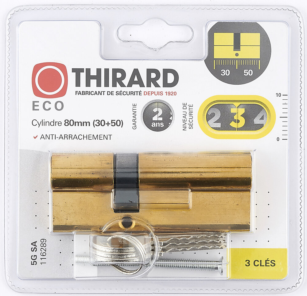 THIRARD - Cylindre SA 30x50mm laitonné 3 clés  - large