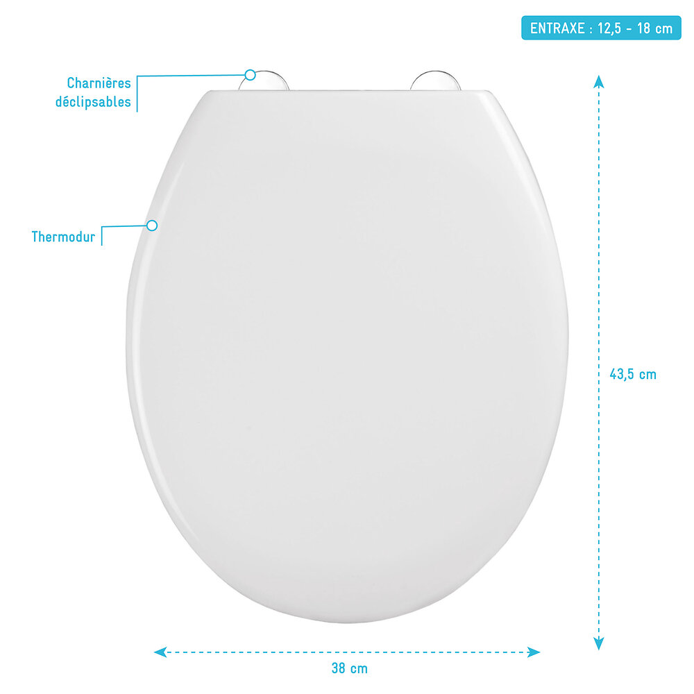 GALEDO - Abattant pour WC blanc - Thermodur avec charnières en plastique déclipsable - SIMPLE WHITE - large